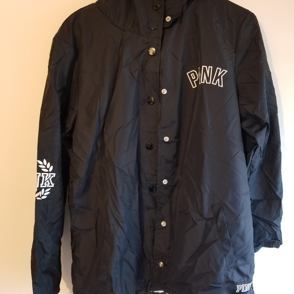 PINK Sherpa Lined Coaches Jacket (Black)